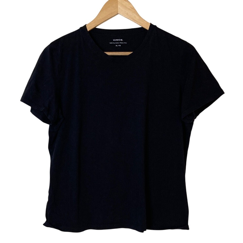 Vince Women's Classic Black Short Sleeve Tee Shirt Size XL‎ Pima Cotton Basic
